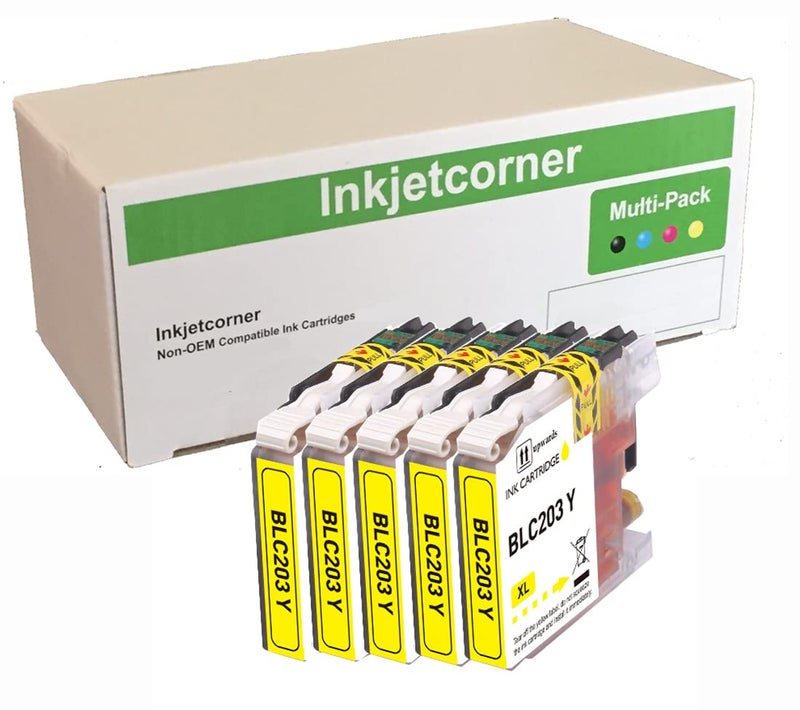 Inkjetcorner Compatible Ink Cartridges Replacement for LC203Y LC203XL for use with MFC-J460DW MFC-J480DW MFC-J485DW MFC-J680DW MFC-J880DW MFC-J885DW (Yellow, 5-Pack)